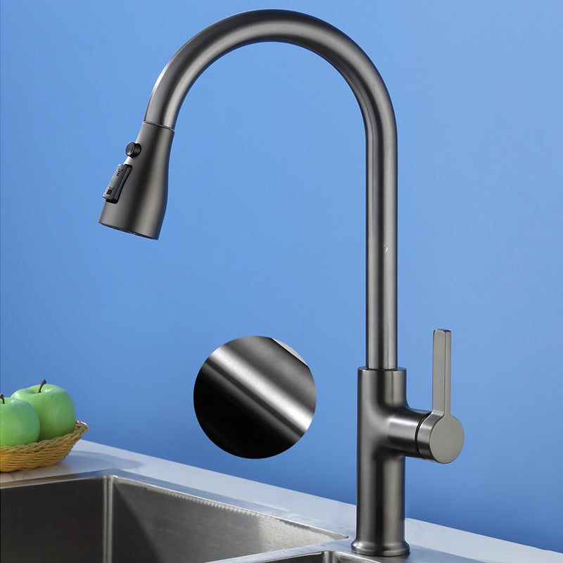 Contemporary Style Kitchen Faucet Copper 1-Handle Retractable High Arc Kitchen Faucet Clearhalo 'Home Improvement' 'home_improvement' 'home_improvement_kitchen_faucets' 'Kitchen Faucets' 'Kitchen Remodel & Kitchen Fixtures' 'Kitchen Sinks & Faucet Components' 'kitchen_faucets' 6497688