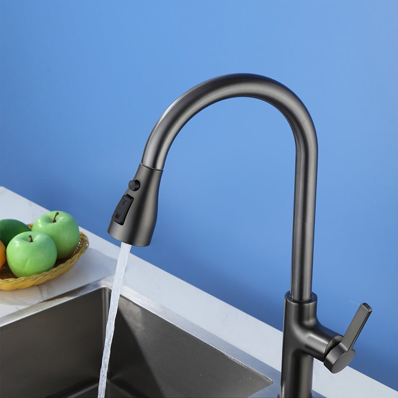 Contemporary Style Kitchen Faucet Copper 1-Handle Retractable High Arc Kitchen Faucet Clearhalo 'Home Improvement' 'home_improvement' 'home_improvement_kitchen_faucets' 'Kitchen Faucets' 'Kitchen Remodel & Kitchen Fixtures' 'Kitchen Sinks & Faucet Components' 'kitchen_faucets' 6497693