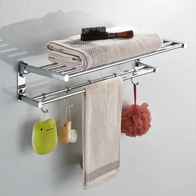 Polished Chrome Modern Bathroom Accessory Set Silver Towel Bar/Bath Shelf Clearhalo 'Bathroom Hardware Sets' 'Bathroom Hardware' 'Bathroom Remodel & Bathroom Fixtures' 'bathroom_hardware_sets' 'Home Improvement' 'home_improvement' 'home_improvement_bathroom_hardware_sets' 6498406