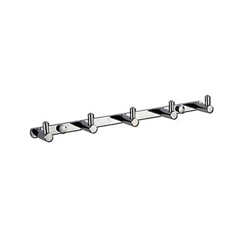 Polished Chrome Modern Bathroom Accessory Set Silver Towel Bar/Bath Shelf Towel/Robe Hook (Row Hooks) Clearhalo 'Bathroom Hardware Sets' 'Bathroom Hardware' 'Bathroom Remodel & Bathroom Fixtures' 'bathroom_hardware_sets' 'Home Improvement' 'home_improvement' 'home_improvement_bathroom_hardware_sets' 6498415