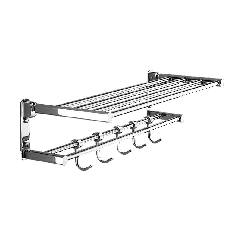 Polished Chrome Modern Bathroom Accessory Set Silver Towel Bar/Bath Shelf Foldable Double Bars Towel Rack (5 Hooks) Clearhalo 'Bathroom Hardware Sets' 'Bathroom Hardware' 'Bathroom Remodel & Bathroom Fixtures' 'bathroom_hardware_sets' 'Home Improvement' 'home_improvement' 'home_improvement_bathroom_hardware_sets' 6498417