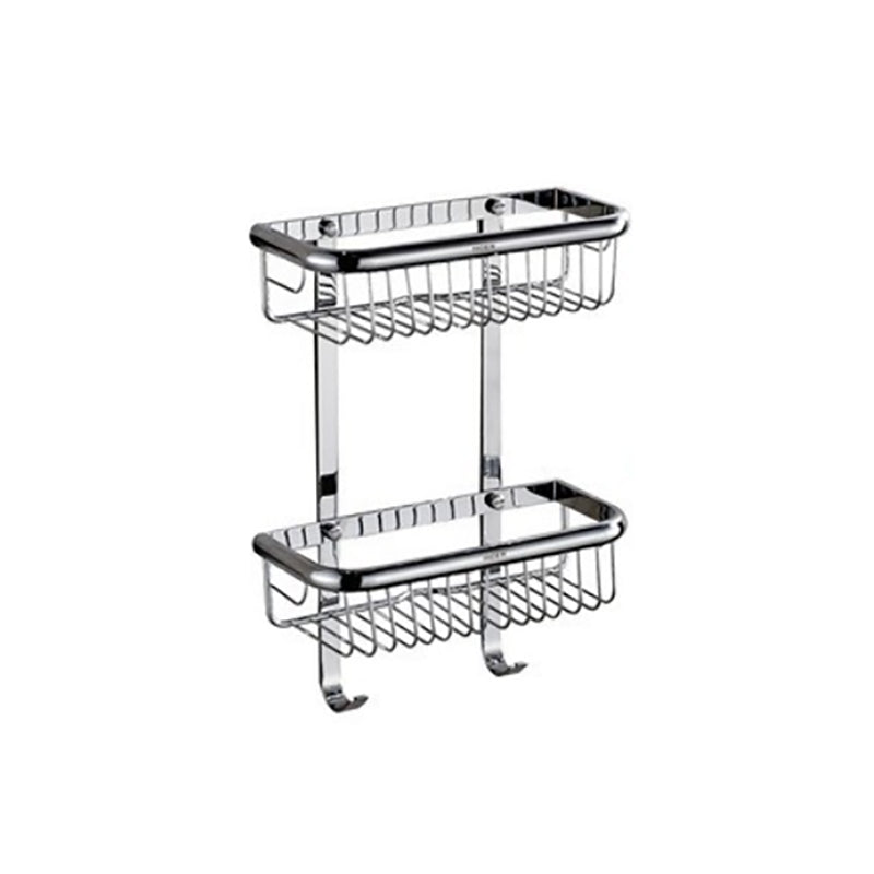 Polished Chrome Modern Bathroom Accessory Set Silver Towel Bar/Bath Shelf Double Layer Square Bath Shelves Clearhalo 'Bathroom Hardware Sets' 'Bathroom Hardware' 'Bathroom Remodel & Bathroom Fixtures' 'bathroom_hardware_sets' 'Home Improvement' 'home_improvement' 'home_improvement_bathroom_hardware_sets' 6498427