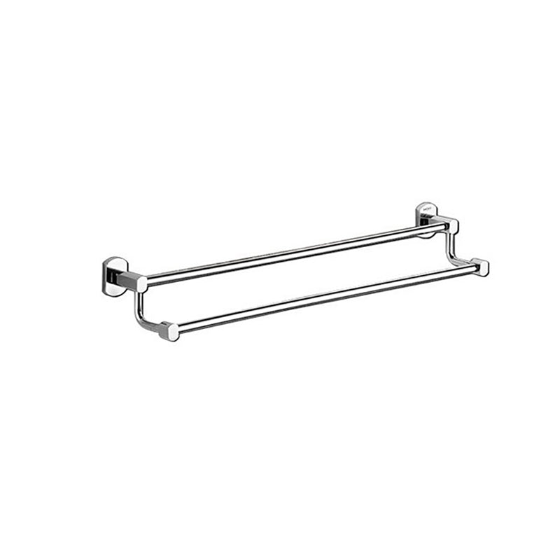 Polished Chrome Modern Bathroom Accessory Set Silver Towel Bar/Bath Shelf Double Layer Towel Bar Clearhalo 'Bathroom Hardware Sets' 'Bathroom Hardware' 'Bathroom Remodel & Bathroom Fixtures' 'bathroom_hardware_sets' 'Home Improvement' 'home_improvement' 'home_improvement_bathroom_hardware_sets' 6498432