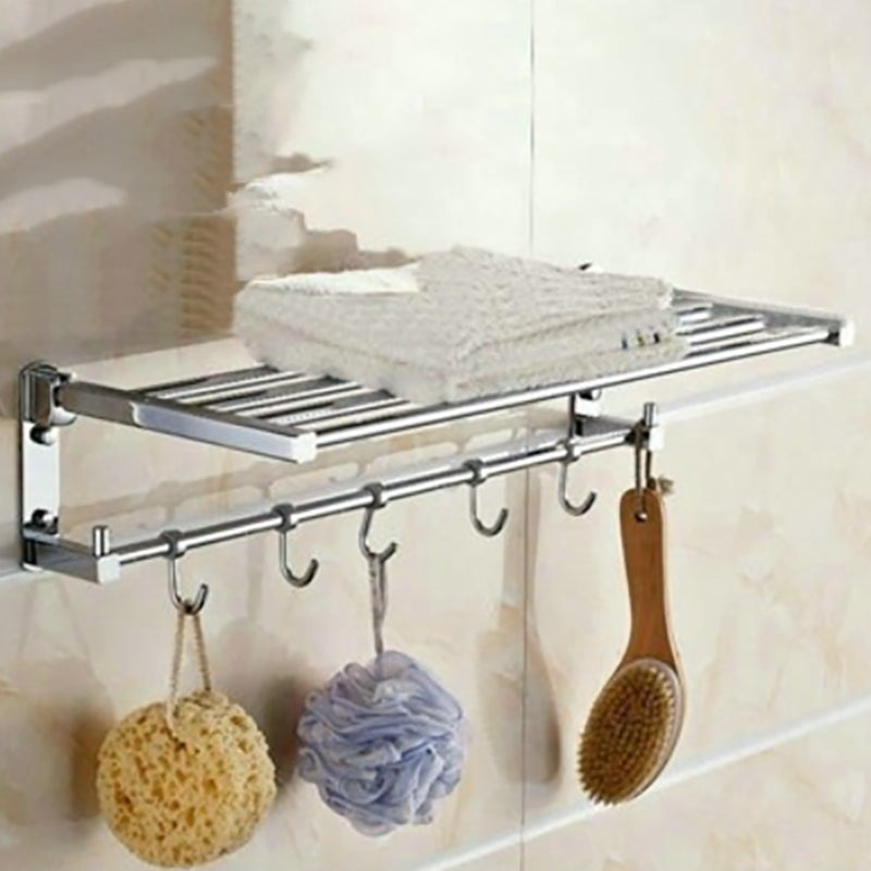 Polished Chrome Modern Bathroom Accessory Set Silver Towel Bar/Bath Shelf Foldable Single Bar Towel Rack (5 Hooks) Clearhalo 'Bathroom Hardware Sets' 'Bathroom Hardware' 'Bathroom Remodel & Bathroom Fixtures' 'bathroom_hardware_sets' 'Home Improvement' 'home_improvement' 'home_improvement_bathroom_hardware_sets' 6498437