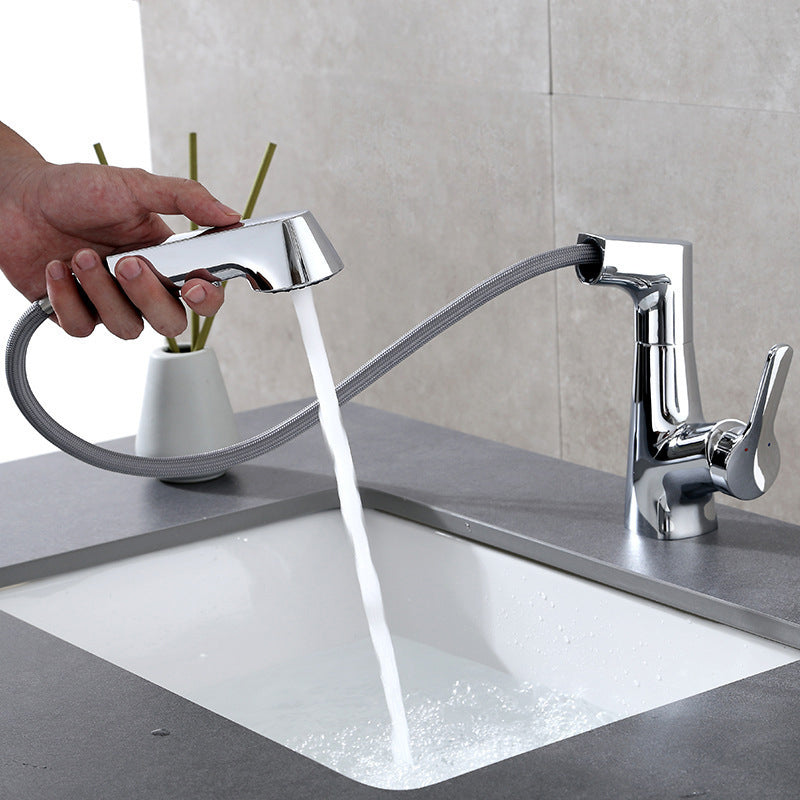 Modern Solid Color Faucet Metal Centerset Lavatory Faucet for Bathroom Silver Clearhalo 'Bathroom Remodel & Bathroom Fixtures' 'Bathroom Sink Faucets' 'Bathroom Sinks & Faucet Components' 'bathroom_sink_faucets' 'Home Improvement' 'home_improvement' 'home_improvement_bathroom_sink_faucets' 6502413