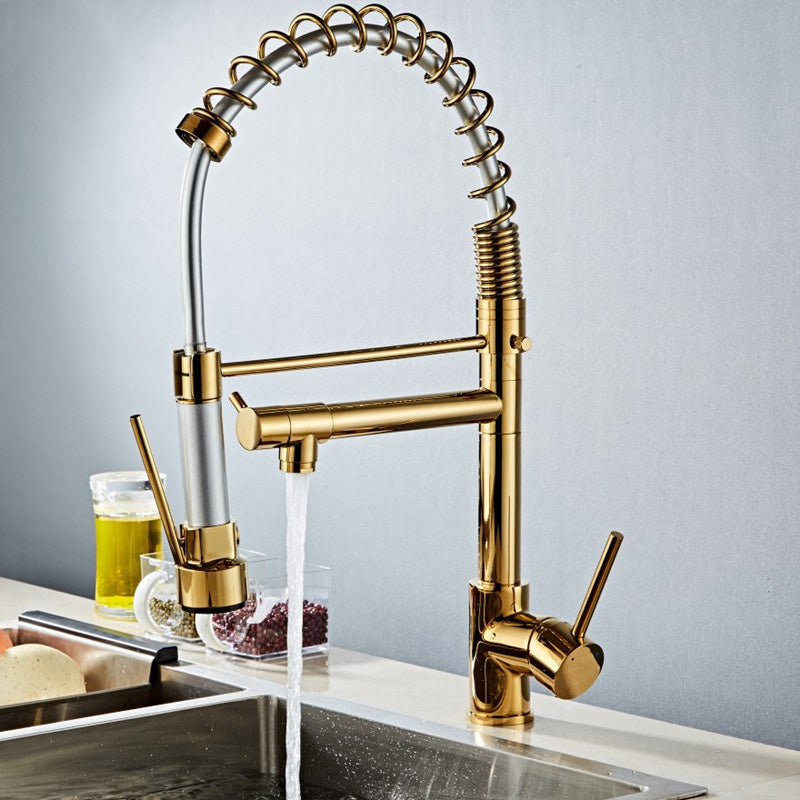 Glam Sink Faucet Brass Lever Handles Spring Neck Swivel Spout Bathroom Vessel Faucet Gold Dual Mode Clearhalo 'Bathroom Remodel & Bathroom Fixtures' 'Bathroom Sink Faucets' 'Bathroom Sinks & Faucet Components' 'bathroom_sink_faucets' 'Home Improvement' 'home_improvement' 'home_improvement_bathroom_sink_faucets' 6502502