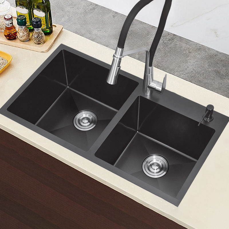 Classic Style Kitchen Sink Stainless Steel Kitchen Double Sink with Drain Strainer Kit Clearhalo 'Home Improvement' 'home_improvement' 'home_improvement_kitchen_sinks' 'Kitchen Remodel & Kitchen Fixtures' 'Kitchen Sinks & Faucet Components' 'Kitchen Sinks' 'kitchen_sinks' 6502769