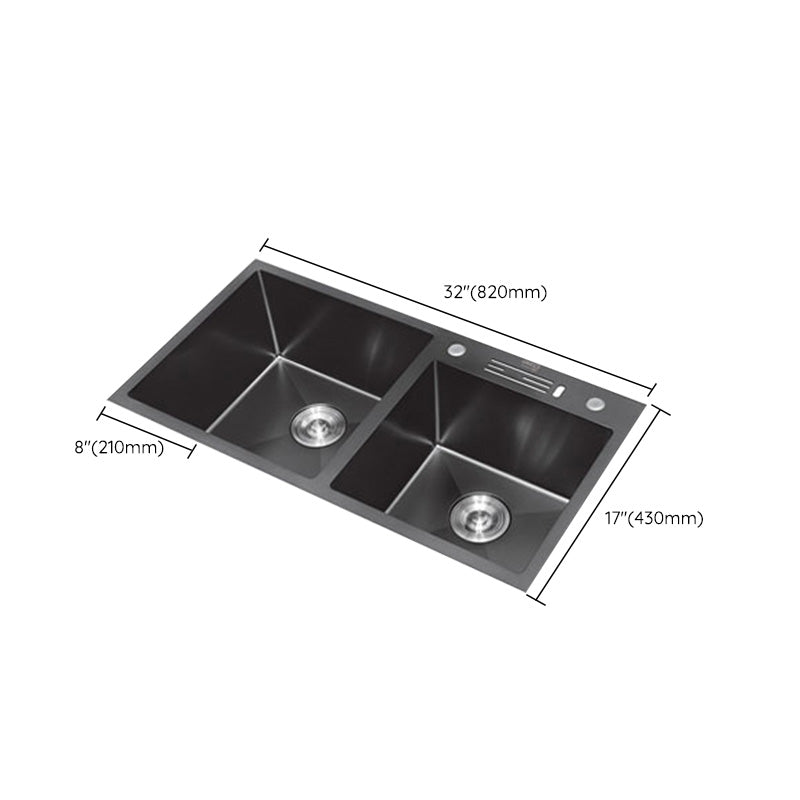 Classic Style Kitchen Sink Stainless Steel Kitchen Double Sink with Drain Strainer Kit Clearhalo 'Home Improvement' 'home_improvement' 'home_improvement_kitchen_sinks' 'Kitchen Remodel & Kitchen Fixtures' 'Kitchen Sinks & Faucet Components' 'Kitchen Sinks' 'kitchen_sinks' 6502792