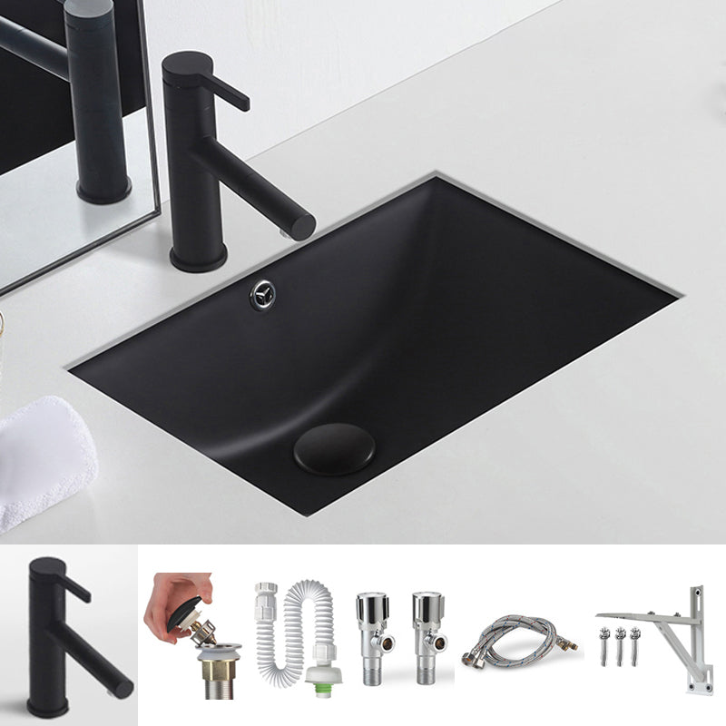 Black Undermount Vanity Sink Modern Porcelain Undermount Vanity Sink 15"L x 8"W x 6"H Sink with Faucet Clearhalo 'Bathroom Remodel & Bathroom Fixtures' 'Bathroom Sinks & Faucet Components' 'Bathroom Sinks' 'bathroom_sink' 'Home Improvement' 'home_improvement' 'home_improvement_bathroom_sink' 6502815