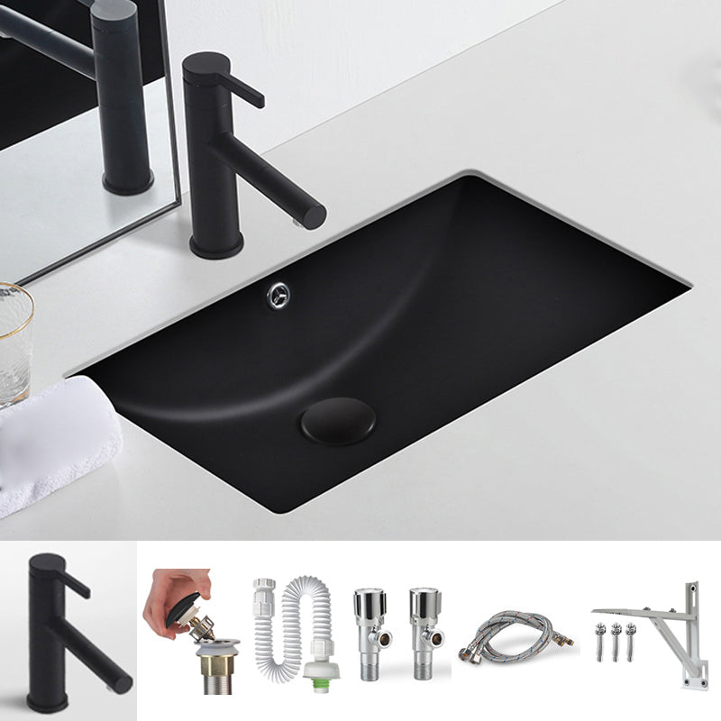 Black Undermount Vanity Sink Modern Porcelain Undermount Vanity Sink 19"L x 12"W x 6"H Sink with Faucet Clearhalo 'Bathroom Remodel & Bathroom Fixtures' 'Bathroom Sinks & Faucet Components' 'Bathroom Sinks' 'bathroom_sink' 'Home Improvement' 'home_improvement' 'home_improvement_bathroom_sink' 6502824