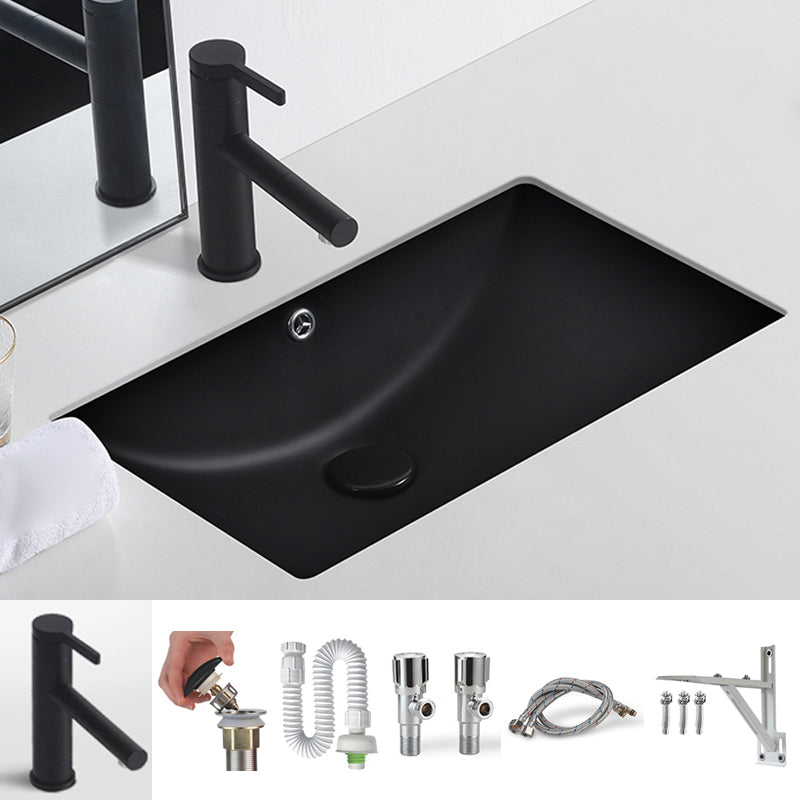 Black Undermount Vanity Sink Modern Porcelain Undermount Vanity Sink 22"L x 15"W x 6"H Sink with Faucet Clearhalo 'Bathroom Remodel & Bathroom Fixtures' 'Bathroom Sinks & Faucet Components' 'Bathroom Sinks' 'bathroom_sink' 'Home Improvement' 'home_improvement' 'home_improvement_bathroom_sink' 6502828