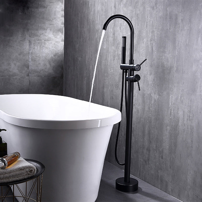 Floor Mounted Metal Freestanding Tub Filler High Arc Freestanding Faucet Clearhalo 'Bathroom Remodel & Bathroom Fixtures' 'Bathtub Faucets' 'bathtub_faucets' 'Home Improvement' 'home_improvement' 'home_improvement_bathtub_faucets' 6503000