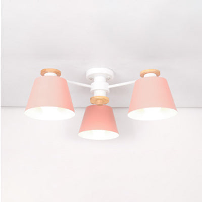 Bucket Shade Hanging Light Multi-Head Metal Chandelier for Kindergarten Foyer 3 Pink Clearhalo 'Ceiling Lights' 'Chandeliers' Lighting' options 65033_fa10cb6b-3f0e-4ce2-bb98-ae72b439ab05