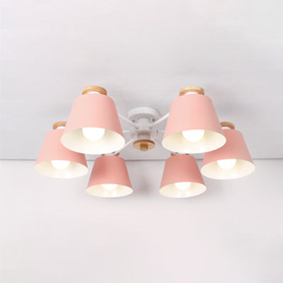 Bucket Shade Hanging Light Multi-Head Metal Chandelier for Kindergarten Foyer 6 Pink Clearhalo 'Ceiling Lights' 'Chandeliers' Lighting' options 65034_920e7a24-573f-45b9-85ee-4b0f8434a664