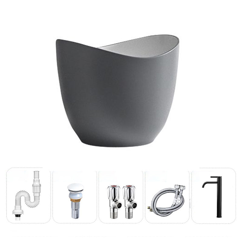 Modern Vessel Sink Round Porcelain with Pop-Up Drain Vessel Bathroom Sink Grey Sink with Faucet Clearhalo 'Bathroom Remodel & Bathroom Fixtures' 'Bathroom Sinks & Faucet Components' 'Bathroom Sinks' 'bathroom_sink' 'Home Improvement' 'home_improvement' 'home_improvement_bathroom_sink' 6503787