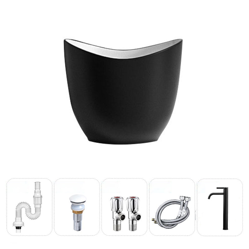 Modern Vessel Sink Round Porcelain with Pop-Up Drain Vessel Bathroom Sink Black Sink with Faucet Clearhalo 'Bathroom Remodel & Bathroom Fixtures' 'Bathroom Sinks & Faucet Components' 'Bathroom Sinks' 'bathroom_sink' 'Home Improvement' 'home_improvement' 'home_improvement_bathroom_sink' 6503788