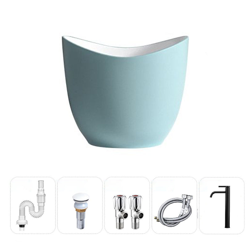 Modern Vessel Sink Round Porcelain with Pop-Up Drain Vessel Bathroom Sink Sky Blue Sink with Faucet Clearhalo 'Bathroom Remodel & Bathroom Fixtures' 'Bathroom Sinks & Faucet Components' 'Bathroom Sinks' 'bathroom_sink' 'Home Improvement' 'home_improvement' 'home_improvement_bathroom_sink' 6503789