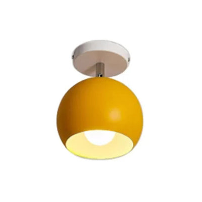 Rotatable Macaron Style Ceiling Light Sphere Shade 1 Light Metal Flush Mount Light for Hallway Yellow Clearhalo 'Ceiling Lights' 'Close To Ceiling Lights' 'Close to ceiling' 'Semi-flushmount' Lighting' 65065