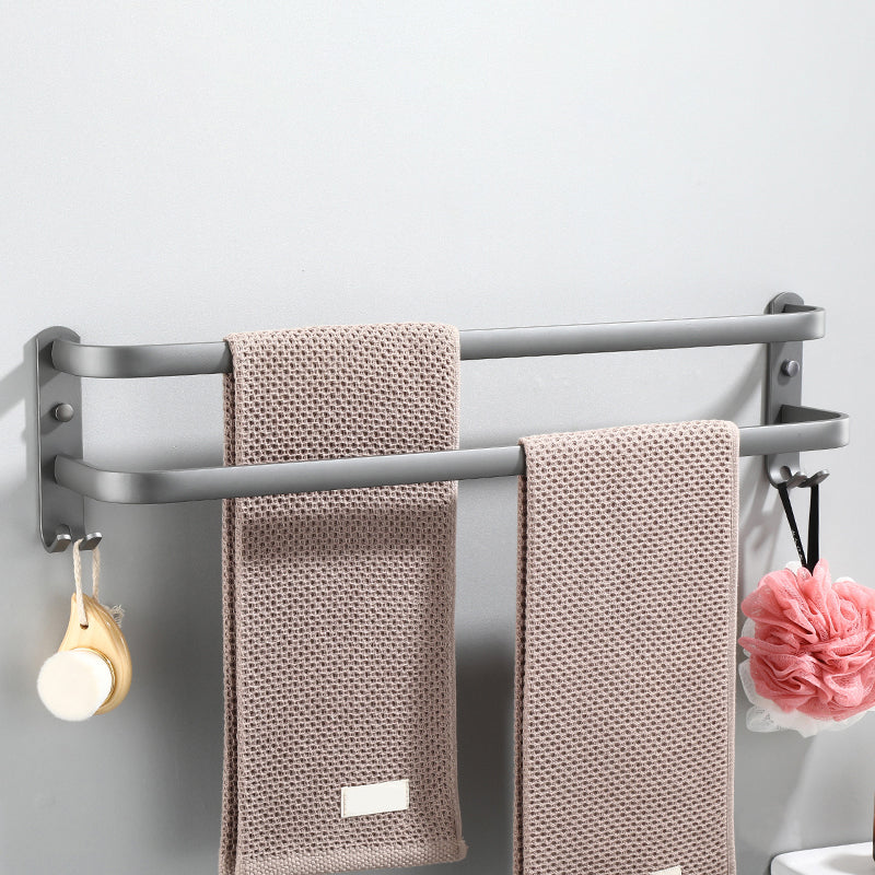 Modern Bathroom Hardware Set Towel Bar Grey Bath Shelf Bathroom Set Towel Bar (Double Rods) Clearhalo 'Bathroom Hardware Sets' 'Bathroom Hardware' 'Bathroom Remodel & Bathroom Fixtures' 'bathroom_hardware_sets' 'Home Improvement' 'home_improvement' 'home_improvement_bathroom_hardware_sets' 6506537