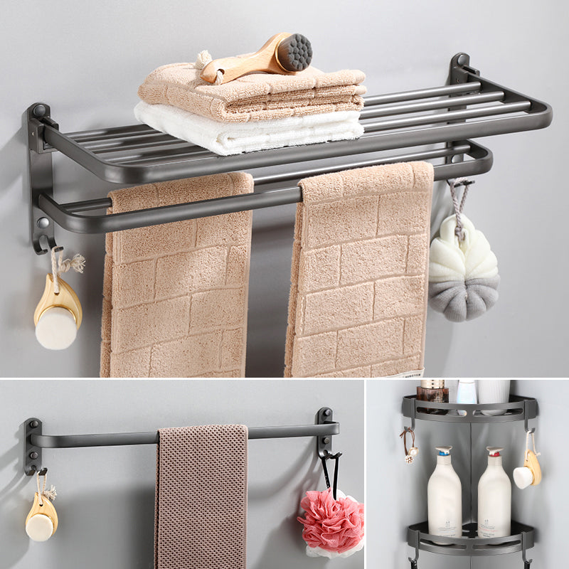 Modern Bathroom Hardware Set Towel Bar Grey Bath Shelf Bathroom Set 4-Piece Set(Single Rod) Clearhalo 'Bathroom Hardware Sets' 'Bathroom Hardware' 'Bathroom Remodel & Bathroom Fixtures' 'bathroom_hardware_sets' 'Home Improvement' 'home_improvement' 'home_improvement_bathroom_hardware_sets' 6506539