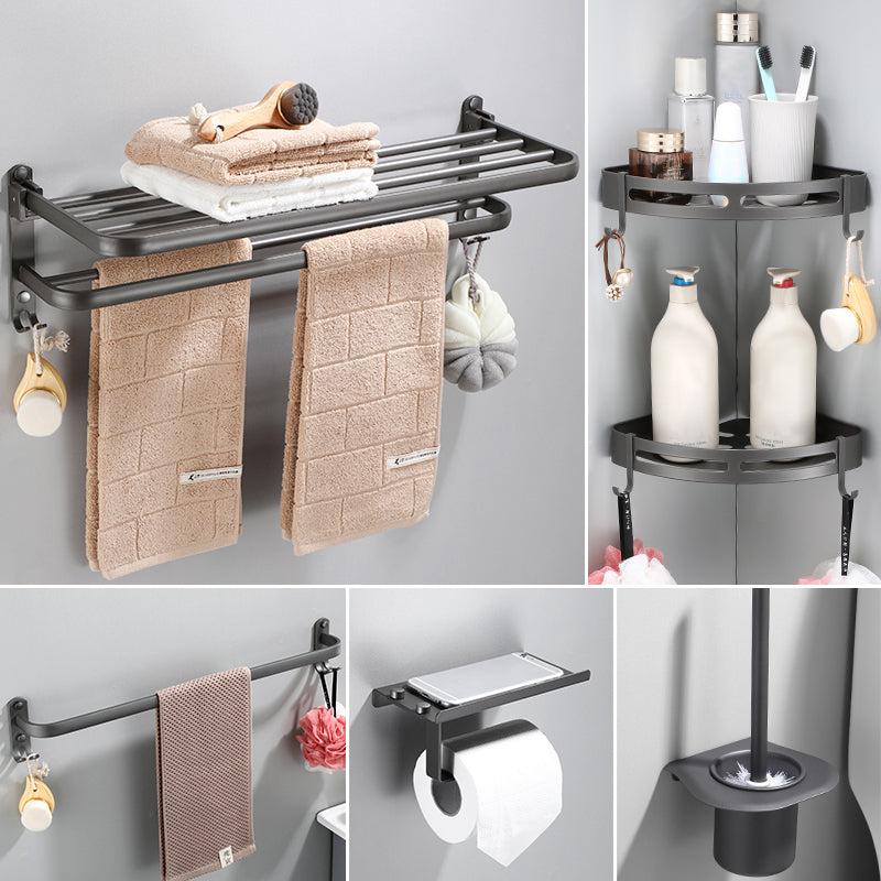 Modern Bathroom Hardware Set Towel Bar Grey Bath Shelf Bathroom Set 6-Piece Set (Single Rod) Clearhalo 'Bathroom Hardware Sets' 'Bathroom Hardware' 'Bathroom Remodel & Bathroom Fixtures' 'bathroom_hardware_sets' 'Home Improvement' 'home_improvement' 'home_improvement_bathroom_hardware_sets' 6506543