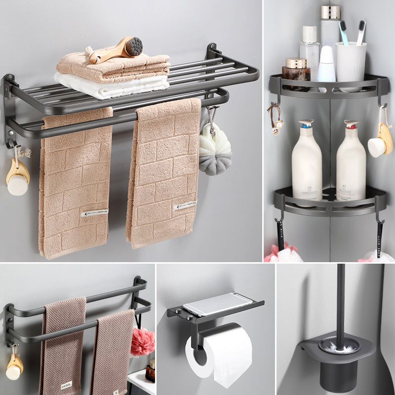 Modern Bathroom Hardware Set Towel Bar Grey Bath Shelf Bathroom Set 6-Piece Set (Double Rods) Clearhalo 'Bathroom Hardware Sets' 'Bathroom Hardware' 'Bathroom Remodel & Bathroom Fixtures' 'bathroom_hardware_sets' 'Home Improvement' 'home_improvement' 'home_improvement_bathroom_hardware_sets' 6506568