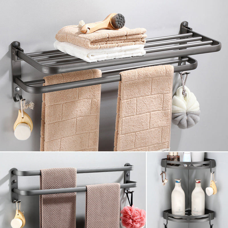 Modern Bathroom Hardware Set Towel Bar Grey Bath Shelf Bathroom Set 4-Piece Set (Double Rods) Clearhalo 'Bathroom Hardware Sets' 'Bathroom Hardware' 'Bathroom Remodel & Bathroom Fixtures' 'bathroom_hardware_sets' 'Home Improvement' 'home_improvement' 'home_improvement_bathroom_hardware_sets' 6506571