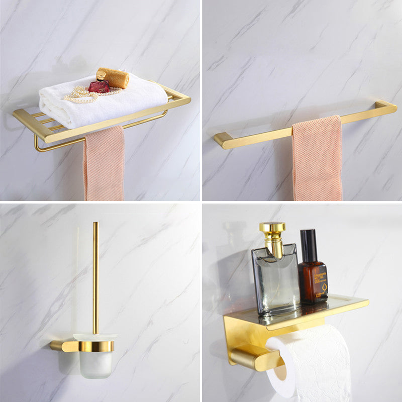 Modern Bathroom Hardware Set Gold Towel Bar Bath Hardware Set 4-Piece Set Clearhalo 'Bathroom Hardware Sets' 'Bathroom Hardware' 'Bathroom Remodel & Bathroom Fixtures' 'bathroom_hardware_sets' 'Home Improvement' 'home_improvement' 'home_improvement_bathroom_hardware_sets' 6506665