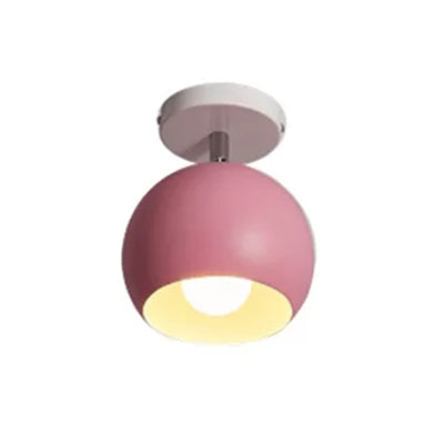 Rotatable Macaron Style Ceiling Light Sphere Shade 1 Light Metal Flush Mount Light for Hallway Pink Clearhalo 'Ceiling Lights' 'Close To Ceiling Lights' 'Close to ceiling' 'Semi-flushmount' Lighting' 65067