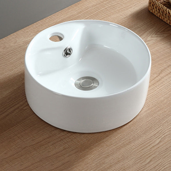 Modern Bathroom Sink Pop-Up Drain Porcelain Round Vessel Sink 14.2"L x 14.2"W x 5.5"H Clearhalo 'Bathroom Remodel & Bathroom Fixtures' 'Bathroom Sinks & Faucet Components' 'Bathroom Sinks' 'bathroom_sink' 'Home Improvement' 'home_improvement' 'home_improvement_bathroom_sink' 6508742