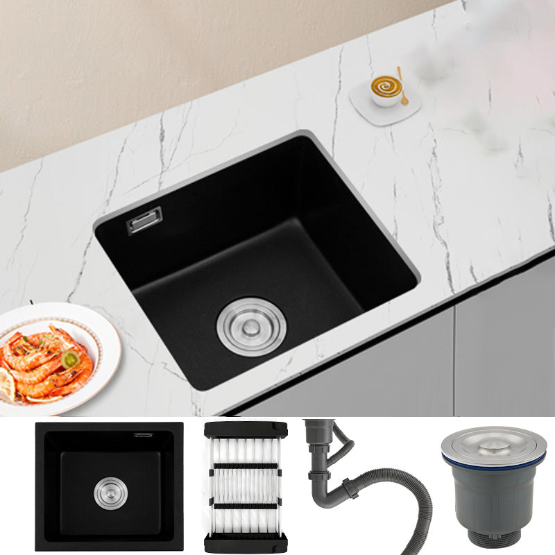 Black Undermount Kitchen Sink Single Bowl Quartz Sink with Drain Strainer Sink Only None Clearhalo 'Home Improvement' 'home_improvement' 'home_improvement_kitchen_sinks' 'Kitchen Remodel & Kitchen Fixtures' 'Kitchen Sinks & Faucet Components' 'Kitchen Sinks' 'kitchen_sinks' 6510521