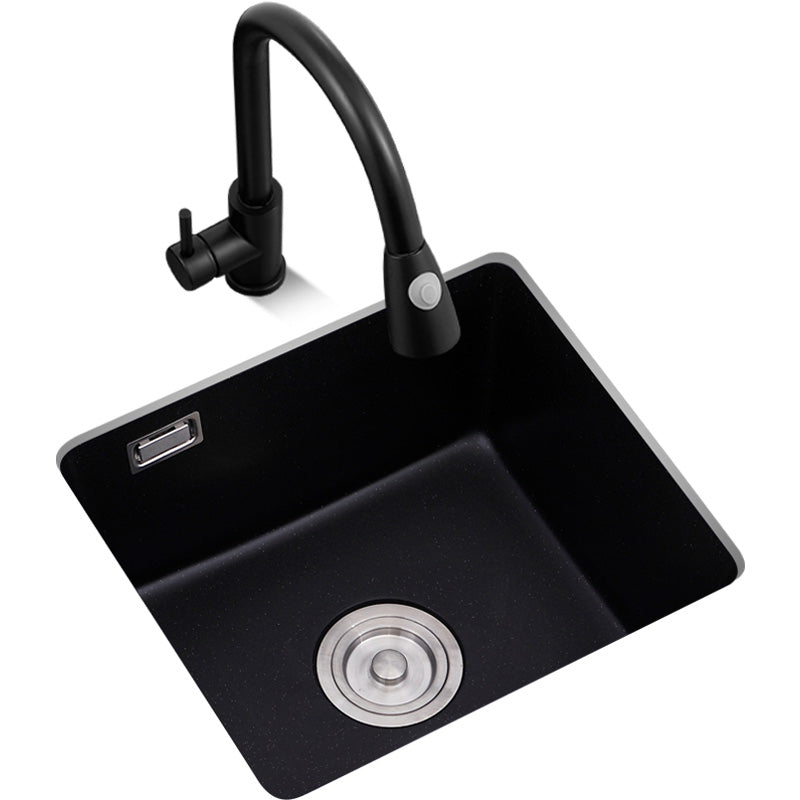 Black Undermount Kitchen Sink Single Bowl Quartz Sink with Drain Strainer Clearhalo 'Home Improvement' 'home_improvement' 'home_improvement_kitchen_sinks' 'Kitchen Remodel & Kitchen Fixtures' 'Kitchen Sinks & Faucet Components' 'Kitchen Sinks' 'kitchen_sinks' 6510526