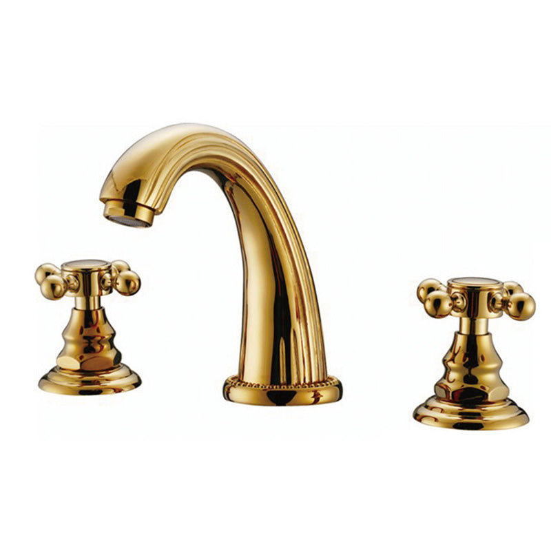 Glam Centerset Faucet Brass 2 Knob Handles 3 Holes Low Arc Bathroom Sink Faucet Gold Crossing Squares Clearhalo 'Bathroom Remodel & Bathroom Fixtures' 'Bathroom Sink Faucets' 'Bathroom Sinks & Faucet Components' 'bathroom_sink_faucets' 'Home Improvement' 'home_improvement' 'home_improvement_bathroom_sink_faucets' 6510735