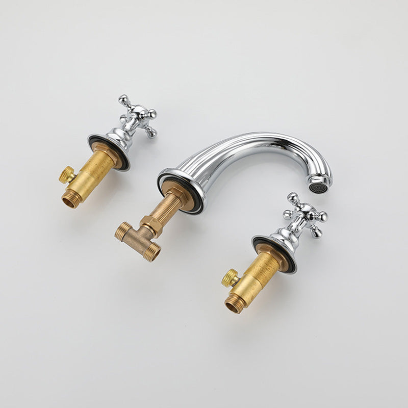 Glam Centerset Faucet Brass 2 Knob Handles 3 Holes Low Arc Bathroom Sink Faucet Clearhalo 'Bathroom Remodel & Bathroom Fixtures' 'Bathroom Sink Faucets' 'Bathroom Sinks & Faucet Components' 'bathroom_sink_faucets' 'Home Improvement' 'home_improvement' 'home_improvement_bathroom_sink_faucets' 6510745