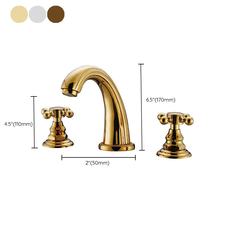 Glam Centerset Faucet Brass 2 Knob Handles 3 Holes Low Arc Bathroom Sink Faucet Clearhalo 'Bathroom Remodel & Bathroom Fixtures' 'Bathroom Sink Faucets' 'Bathroom Sinks & Faucet Components' 'bathroom_sink_faucets' 'Home Improvement' 'home_improvement' 'home_improvement_bathroom_sink_faucets' 6510749