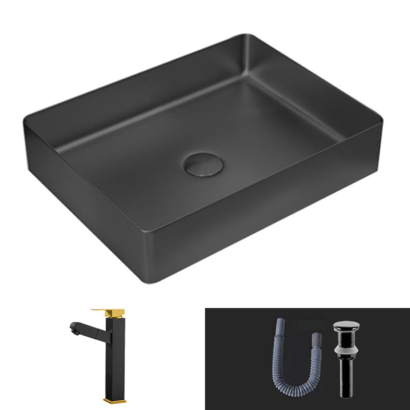 Modern Vessel Sink Metal Rectangular with Pop-Up Drain Vessel Bathroom Sink Black Pull Out Faucet Sink with Faucet Clearhalo 'Bathroom Remodel & Bathroom Fixtures' 'Bathroom Sinks & Faucet Components' 'Bathroom Sinks' 'bathroom_sink' 'Home Improvement' 'home_improvement' 'home_improvement_bathroom_sink' 6511261