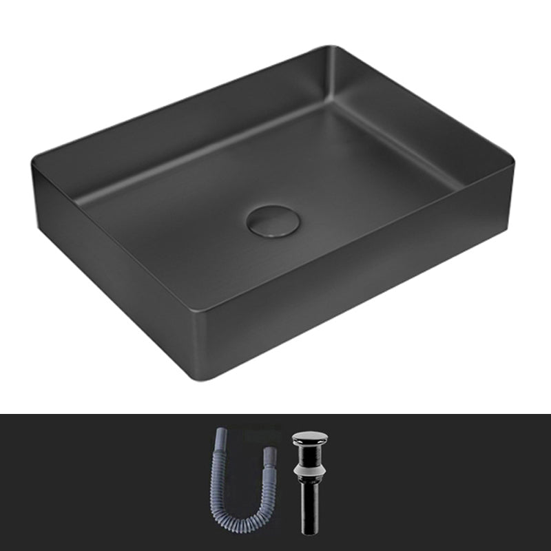 Modern Vessel Sink Metal Rectangular with Pop-Up Drain Vessel Bathroom Sink Black None Sink Clearhalo 'Bathroom Remodel & Bathroom Fixtures' 'Bathroom Sinks & Faucet Components' 'Bathroom Sinks' 'bathroom_sink' 'Home Improvement' 'home_improvement' 'home_improvement_bathroom_sink' 6511264