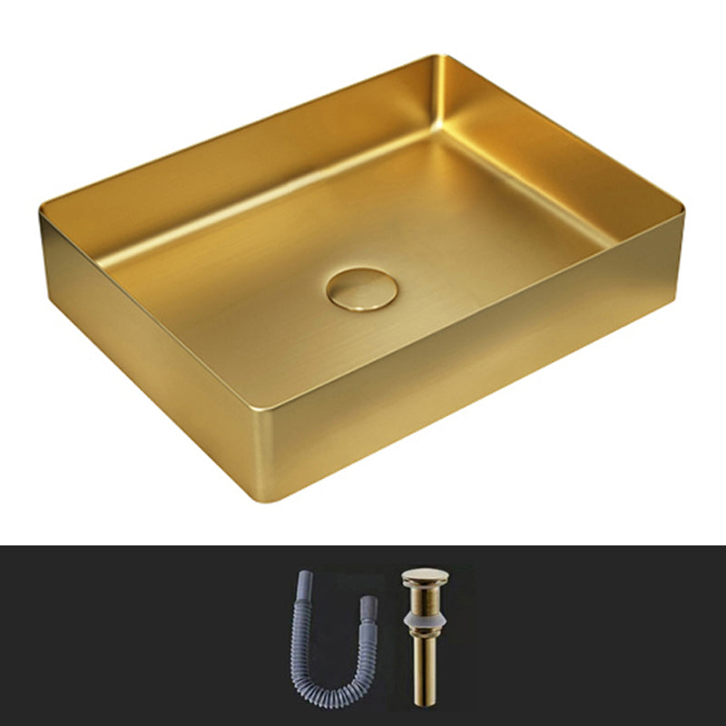 Modern Vessel Sink Metal Rectangular with Pop-Up Drain Vessel Bathroom Sink Gold None Sink Clearhalo 'Bathroom Remodel & Bathroom Fixtures' 'Bathroom Sinks & Faucet Components' 'Bathroom Sinks' 'bathroom_sink' 'Home Improvement' 'home_improvement' 'home_improvement_bathroom_sink' 6511266