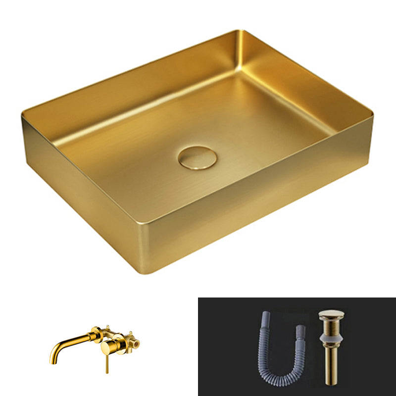 Modern Vessel Sink Metal Rectangular with Pop-Up Drain Vessel Bathroom Sink Gold Wall Mounted Faucet Sink with Faucet Clearhalo 'Bathroom Remodel & Bathroom Fixtures' 'Bathroom Sinks & Faucet Components' 'Bathroom Sinks' 'bathroom_sink' 'Home Improvement' 'home_improvement' 'home_improvement_bathroom_sink' 6511271