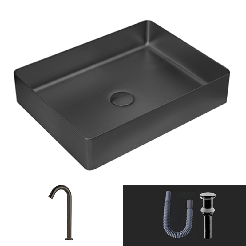 Modern Vessel Sink Metal Rectangular with Pop-Up Drain Vessel Bathroom Sink Black Single Cooling Tap Sink with Faucet Clearhalo 'Bathroom Remodel & Bathroom Fixtures' 'Bathroom Sinks & Faucet Components' 'Bathroom Sinks' 'bathroom_sink' 'Home Improvement' 'home_improvement' 'home_improvement_bathroom_sink' 6511275