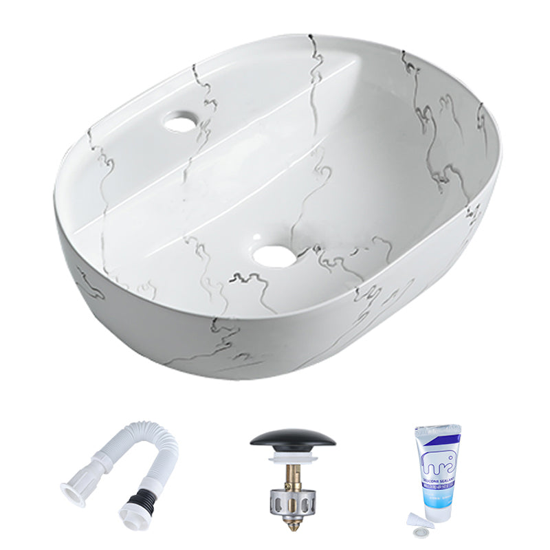 Modern Porcelain Trough Sink Oval-shape Trough Bathroom Sink 15.2"L x 15.2"W x 5.5"H Tap Hole Included Sink Clearhalo 'Bathroom Remodel & Bathroom Fixtures' 'Bathroom Sinks & Faucet Components' 'Bathroom Sinks' 'bathroom_sink' 'Home Improvement' 'home_improvement' 'home_improvement_bathroom_sink' 6511295