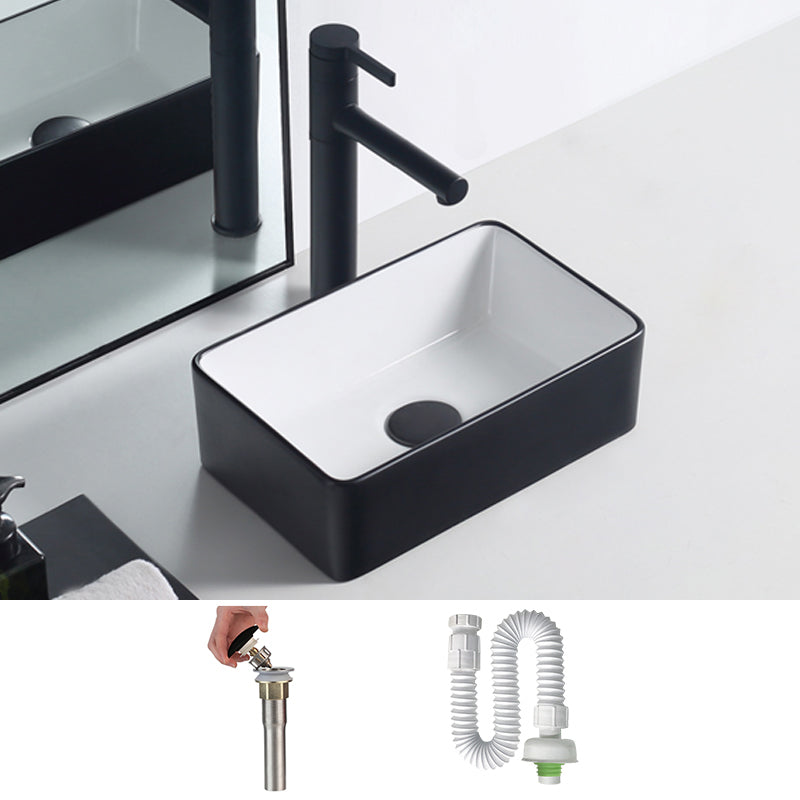 Modern Porcelain Trough Sink Rectangular Trough Bathroom Sink 14"L x 9"W x 5"H Black/ White Sink Clearhalo 'Bathroom Remodel & Bathroom Fixtures' 'Bathroom Sinks & Faucet Components' 'Bathroom Sinks' 'bathroom_sink' 'Home Improvement' 'home_improvement' 'home_improvement_bathroom_sink' 6511345