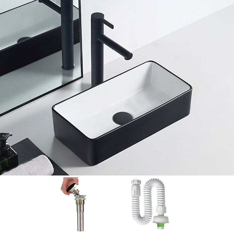 Modern Porcelain Trough Sink Rectangular Trough Bathroom Sink 18"L x 9"W x 5"H Black/ White Sink Clearhalo 'Bathroom Remodel & Bathroom Fixtures' 'Bathroom Sinks & Faucet Components' 'Bathroom Sinks' 'bathroom_sink' 'Home Improvement' 'home_improvement' 'home_improvement_bathroom_sink' 6511349