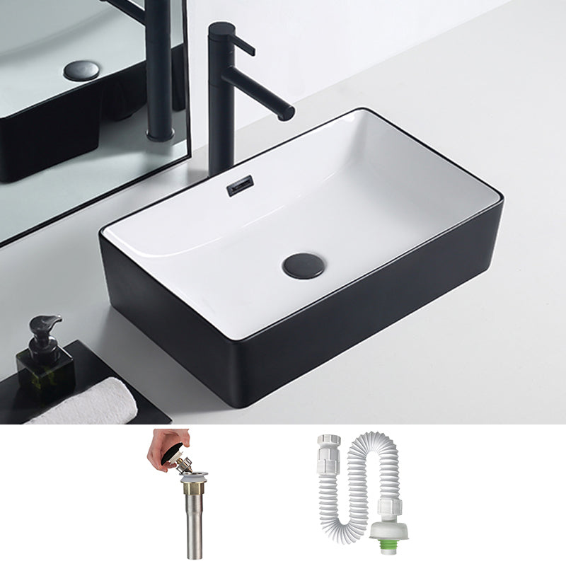 Modern Porcelain Trough Sink Rectangular Trough Bathroom Sink 23.6"L x 14.6"W x 5.9"H Black/ White Sink Clearhalo 'Bathroom Remodel & Bathroom Fixtures' 'Bathroom Sinks & Faucet Components' 'Bathroom Sinks' 'bathroom_sink' 'Home Improvement' 'home_improvement' 'home_improvement_bathroom_sink' 6511353