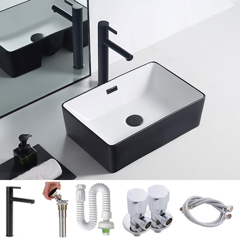 Modern Porcelain Trough Sink Rectangular Trough Bathroom Sink 20"L x 13"W x 6"H Black/ White Sink with Faucet Clearhalo 'Bathroom Remodel & Bathroom Fixtures' 'Bathroom Sinks & Faucet Components' 'Bathroom Sinks' 'bathroom_sink' 'Home Improvement' 'home_improvement' 'home_improvement_bathroom_sink' 6511364