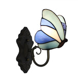 Stained Glass Butterfly Wall Lamp 1 Light Art Deco Wall Mounted Lighting in Yellow and Pink/Blue for Bedroom Clearhalo 'Industrial' 'Middle century wall lights' 'Tiffany wall lights' 'Tiffany' 'Wall Lamps & Sconces' 'Wall Lights' Lighting' 65115