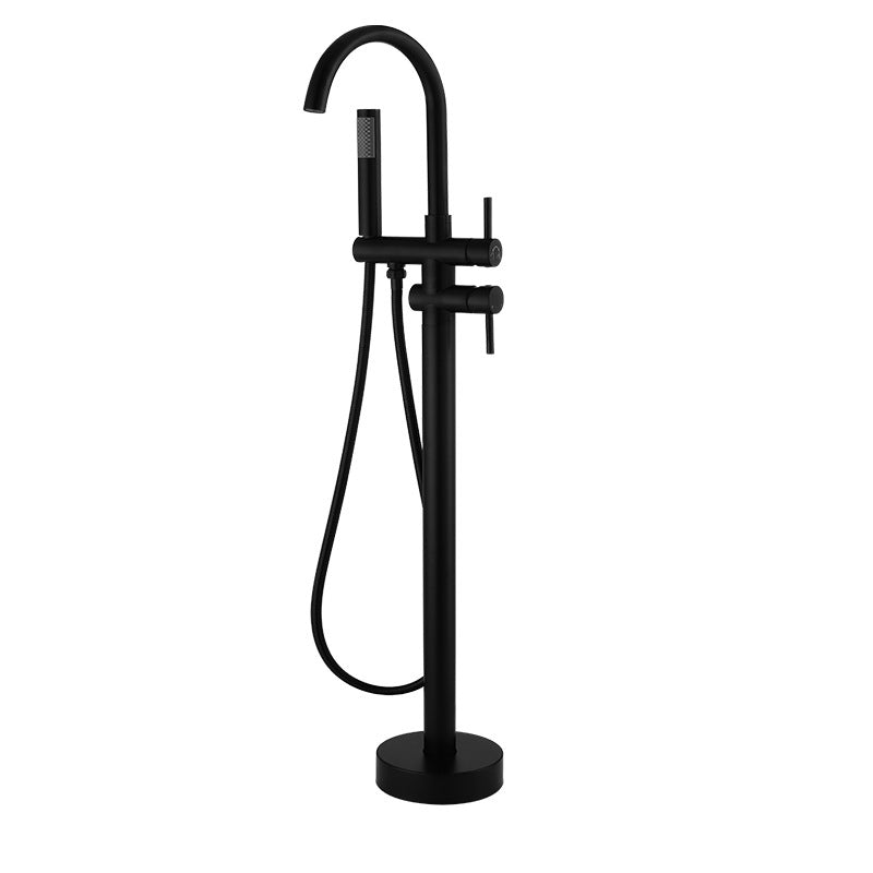 Floor Mounted Metal Freestanding Tub Filler Single Handle Freestanding Faucet Black Hand Shower Included Clearhalo 'Bathroom Remodel & Bathroom Fixtures' 'Bathtub Faucets' 'bathtub_faucets' 'Home Improvement' 'home_improvement' 'home_improvement_bathtub_faucets' 6512036