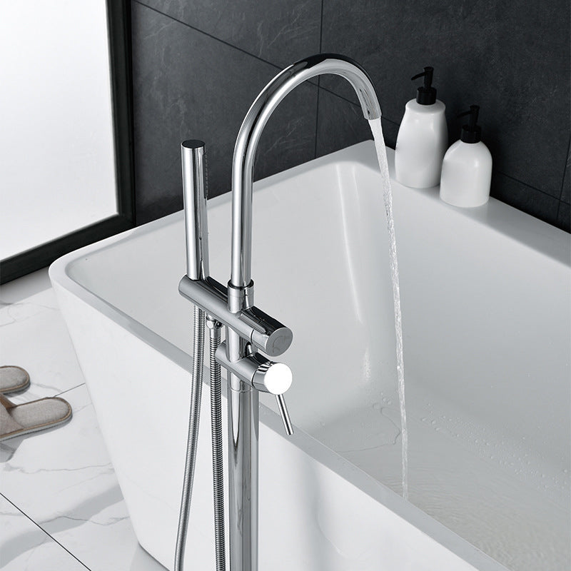 Floor Mounted Metal Freestanding Tub Filler Single Handle Freestanding Faucet Clearhalo 'Bathroom Remodel & Bathroom Fixtures' 'Bathtub Faucets' 'bathtub_faucets' 'Home Improvement' 'home_improvement' 'home_improvement_bathtub_faucets' 6512038