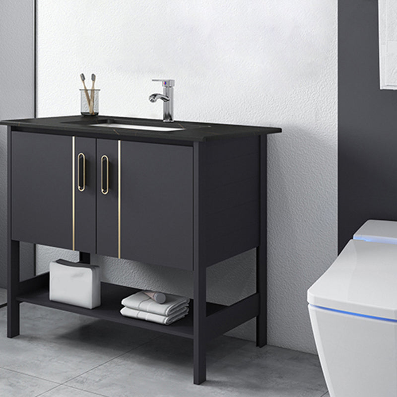 Bathroom Sink Vanity Rectangle Freestanding Mirror Standalone Cabinet Bath Vanity Vanity & Faucet Black Clearhalo 'Bathroom Remodel & Bathroom Fixtures' 'Bathroom Vanities' 'bathroom_vanities' 'Home Improvement' 'home_improvement' 'home_improvement_bathroom_vanities' 6512099