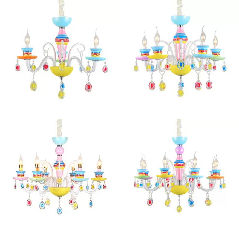 Modern Candle Chandelier Glass Multi-Head Colorful Pendant Light for Kindergarten Clearhalo 'Ceiling Lights' 'Chandeliers' Lighting' options 65160